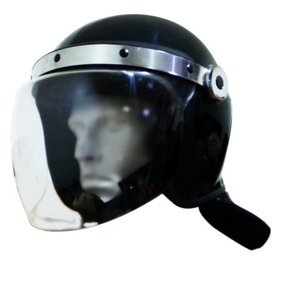 CASCO ANTIDISTURBIOS CON PROTECCIóN EN LA NUCA Y PANTALLA EN BRILLO