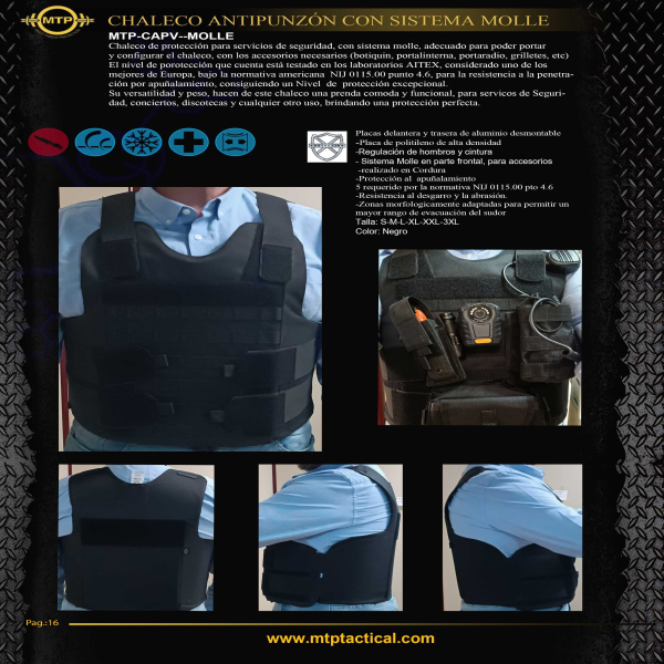CHALECO ANTIPUNZÓN LIGERO CON PLACAS DE ALUMINIO Y SISTEMA MOLLE